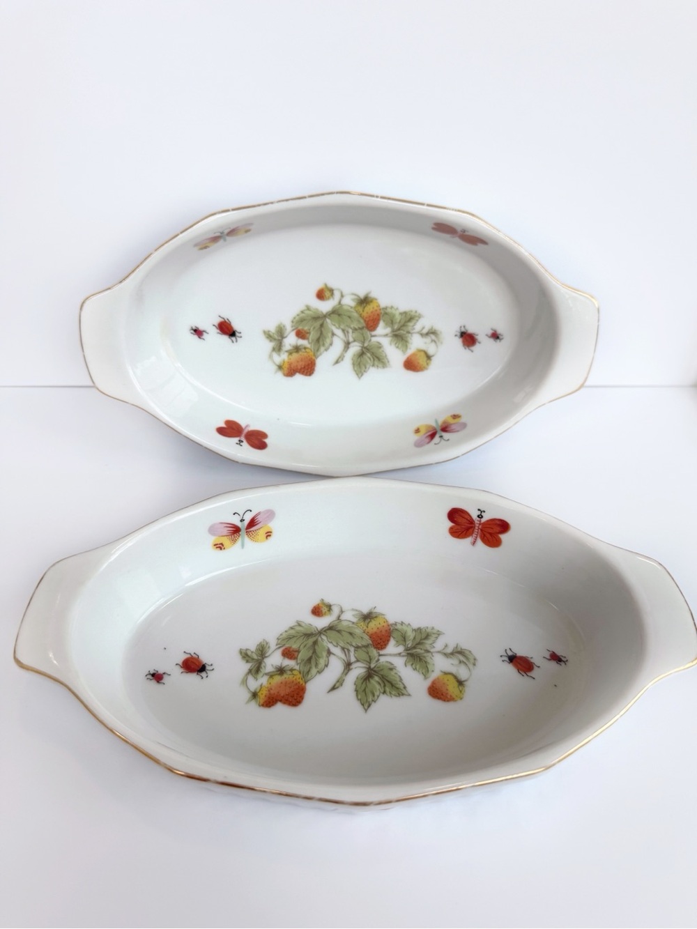 Vintage Strawberry Ceramic Oval Oven-to-Table Dishes Set of 2 Cottagecore